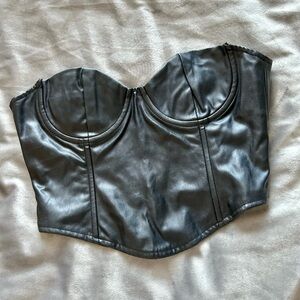 Princess Polly Black Faux Leather Crop Top